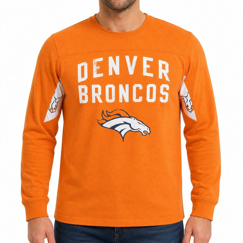 Hands High Denver Broncos T-Shirt Mens XL Orange G-III 100% Cotton Long Sleeve